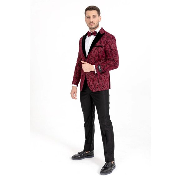 Derman Burgundy Silvery Patterned Fabric Tuxedo